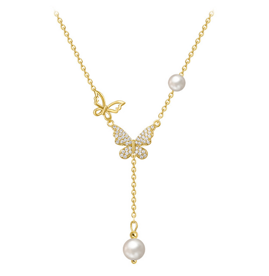 Butterfly & Pearl Necklace